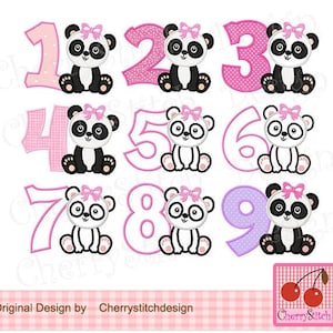 Panda Numbers 1 through 9 bundle machine embroidery applique ND88