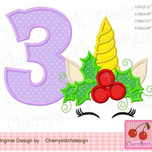 christmas unicorn number 3 birthday number 3 machine etsy