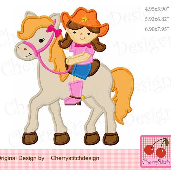 Cowgirl Machine Embroidery Applique Design - for 5x7 ,6x10 and 7x12 hoop