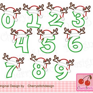 Números de rena 0-9 aplique de bordado de máquina de Natal