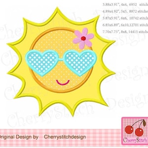 Sunglasses Sunshine Summer Machine Embroidery Applique for girls SUM20