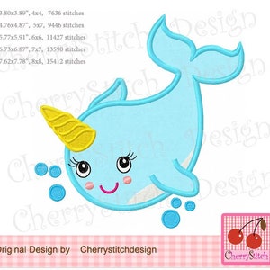 Adorable Narwhal Machine Embroidery Pattern Applique