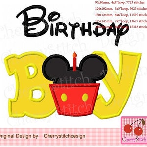 Birthday Boy Mickey Machine Embroidery Applique Design