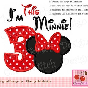Minnie Mouse Inspired 3rd Birthday Embroidery Applique Design