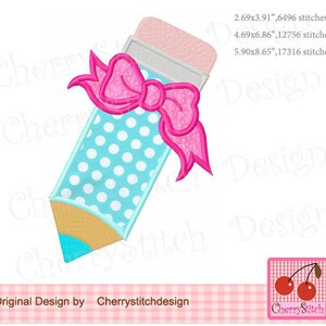 Pencil with Bow Machine Embroidery Applique Design (SCH066)