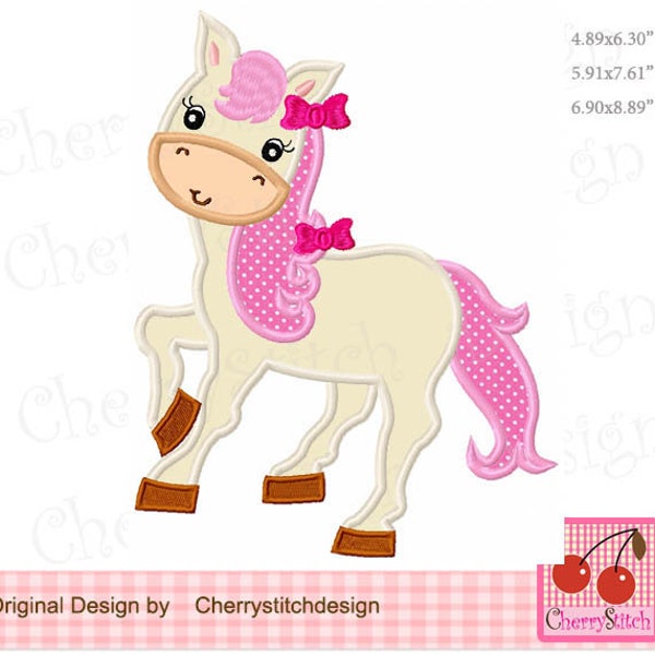 Pony girl with bow horse farm animal Machine embroidery applique design - for 5x7,6x10 and 7x12 hoop