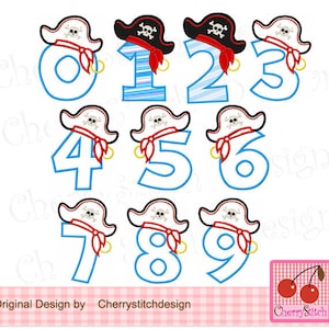 Pirate Numbers 0-9 set Birthday Numbers Machine Embroidery Designs ND83