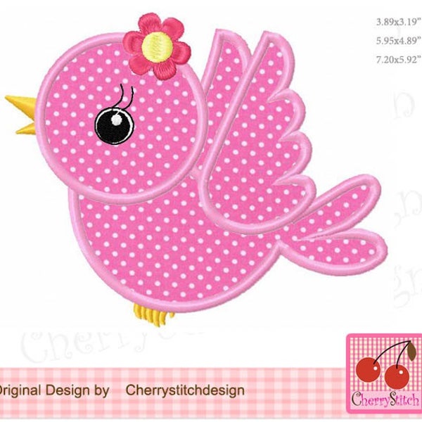 Spring little Bird Machine Embroidery Applique Design SPR26 - for 4x4 5x7 and 6x10 hoop