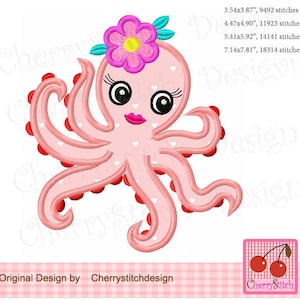 Octopus Flower Embroidery Applique for Girls - Sea Animal Embroidery Design