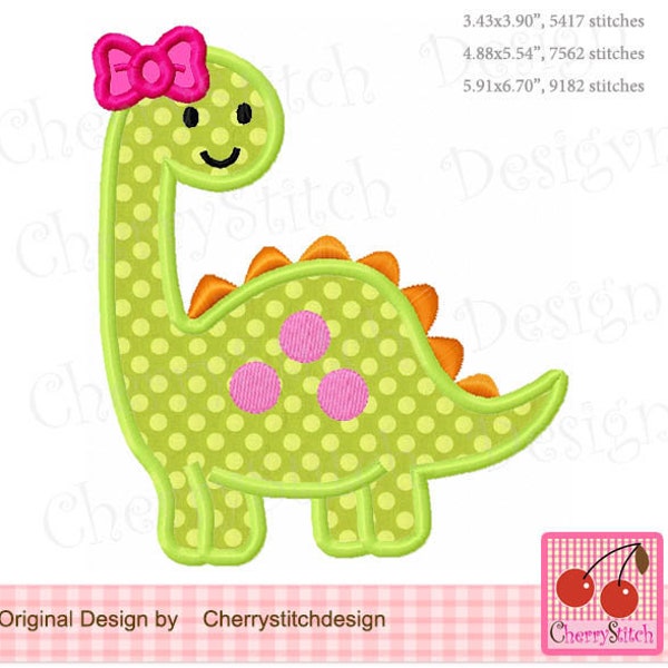 Dinosaur Embroidery, Dinosaur Girl Animal Machine Embroidery Applique AN0211