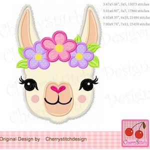 Llama applique, Llama face, Flowers llama Machine Embroidery Applique Design AN0345