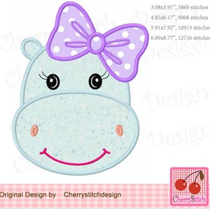 Embroidery  Hippo face for girls Animal Machine Embroidery Applique Design AN0218