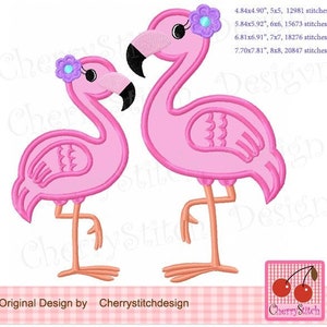 Applique flamant rose, flamants roses avec motif de broderie machine fleur
