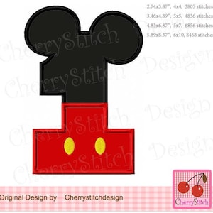 Mickey Number 1 Embroidery Applique Design (4x4, 5x5, 5x7, 6x10 Hoop)