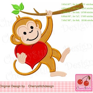 Valentine's Day Monkey, Baby monkey boy Machine Embroidery Applique VTD96