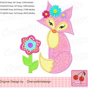 Fox with flowers Spring animal machine embroidery applique Design EAS85