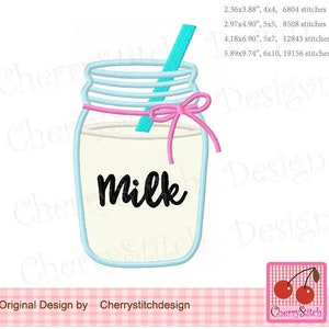 Mason Jar Milk  Machine Embroidery Applique Design