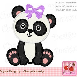 Panda applique, Panda with bow Machine Embroidery Applique