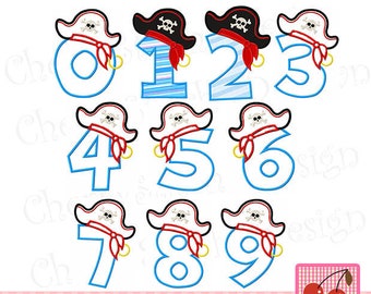Pirate Numbers 0-9 set Birthday Numbers Machine Embroidery Designs ND83