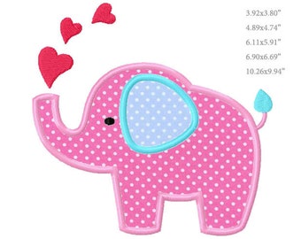 Embroidery Design Elephant with hearts Machine Embroidery Applique Design AN0144 -4x4",5x5",6x6",7x7" and 10x10"