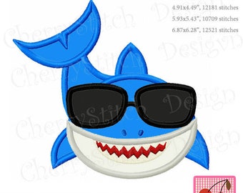 Shark applique Sunglasses Daddy shark Mother's Day Father's Day Machine Embroidery Applique  AN0215