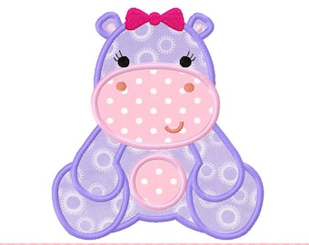Embroidery Hippo girl Animal Machine Embroidery Applique