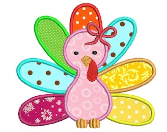 Thanksgiving Girly Turkey Machine embroidery applique design