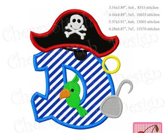 Embroidery Pirate Letter D Monogram D Upper Case Letter D Machine Applique