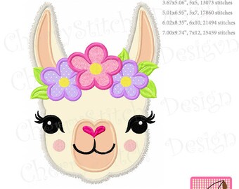 Floral Llama Face Machine Embroidery Applique Design (Digital Download)