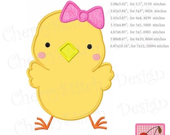 Chick with bow Easter Machine Embroidery Applique Design