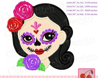 Halloween Embroidery Sugar Skull,Mexican Day of the Dead Machine Embroidery Applique Design HL0169