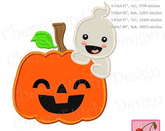 Spooky Ghost Boy Pumpkin Embroidery Design for First Halloween