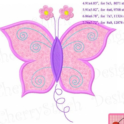 Instant Download Pink Butterfly Applique Machine Embroidery Etsy