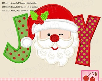 Christmas JOY with Santa Claus Face Machine Embroidery applique  CH0279