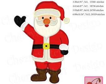 Puede incluir: Un Papá Noel de dibujos animados rojo y blanco con barba blanca y cinturón negro. Lleva botas marrones y un gorro rojo con ribete blanco. Está saludando con la mano derecha y sosteniendo un regalo en la mano izquierda.