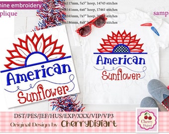 4th of July American Sunflower Independence Day Machine embroidery applique JULY0056