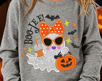 Boo-Jee Ghost Machine Applique, Halloween Girl Embroidery File