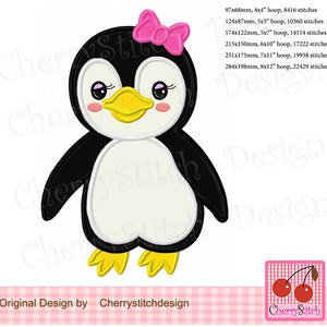 Girl Penguin Embroidery for Festive Christmas and Winter Decor