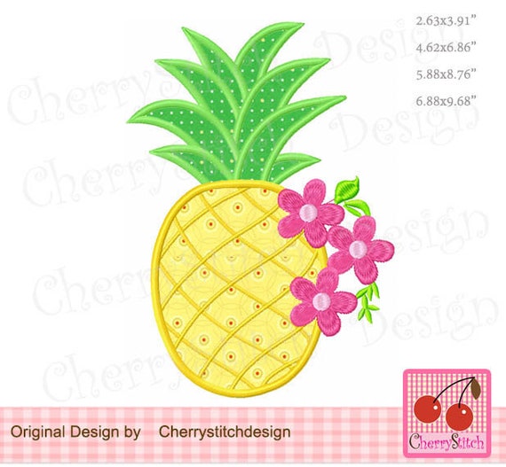 Ananas Con Disegno Di Fiori Estate Frutta Macchina Ricamo Etsy