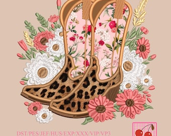 Western Boho Cowgirl Boots Applique Design - Girls' Shirt & Decor - Instant Download