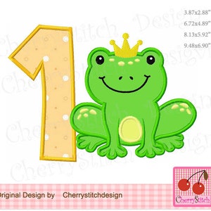 Frog Embroidery Prince  Frog number 1 Birthday Machine Embroidery Applique Design