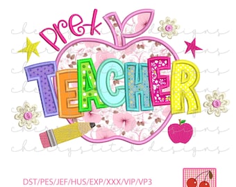 Pre K Teacher Applique Design | Teacher Gift Machine File | Instant Download