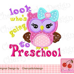Preschool School Owl Machine Embroidery Applique