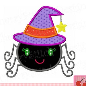 Halloween Spider Embroidery Applique: Witch Hat Design (4x4&quot; 5x5&quot; 6x6&quot;)