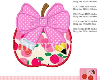Apple Pencil Bow Machine Applique - Back to School Girls Shirts & Decor