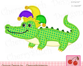 Mardi Gras Gator Alligator Jester hat Gator Machine Embroidery Applique Design MD0015
