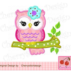 Owl applique owl on a branch Machine Embroidery Applique