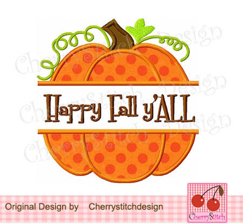 Happy Fall y'ALL,Split Pumpkin Machine Embroidery Applique TH0017 4x4 5x5 6x6 image 1