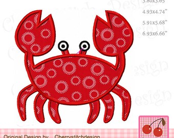 Diseño de aplique bordado a máquina de cangrejo, animal marino