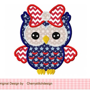 Embroidery design 4th of July owl Patriotic owl Machine Embroidery Applique Design 4x4 5x5 6x6 JULYO2 image 1
